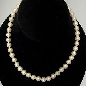 Vintage Majorica Simulated Faux Pearl Choker Necklace 15" Silver 925 Clasp Spain
